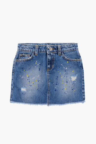 gonna in denim con schizzi di vernice
