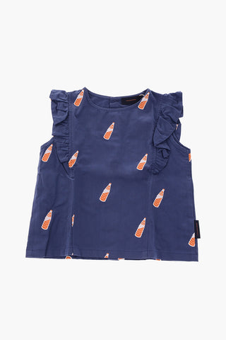 top stampato con manica increspata