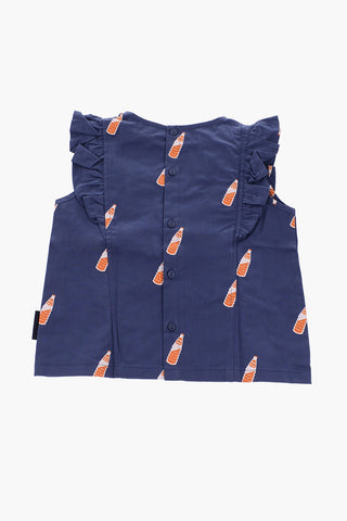 top stampato con manica increspata