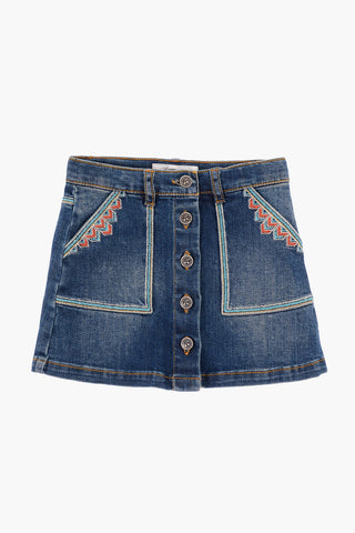 gonna in denim stretch con ricamo