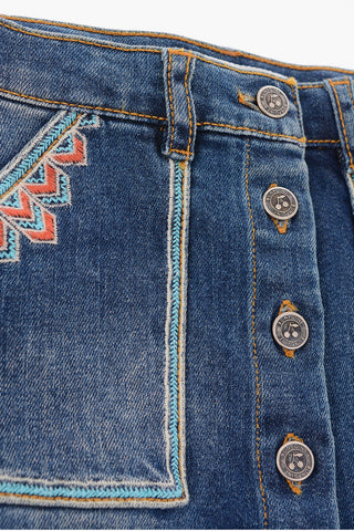 gonna in denim stretch con ricamo