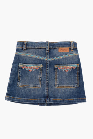 gonna in denim stretch con ricamo