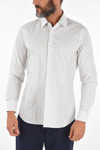 Micro Airplane Printed Spread Collar Shirt