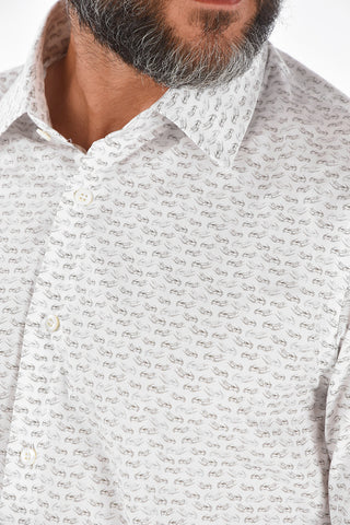 Micro Airplane Printed Spread Collar Shirt