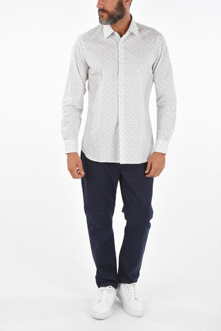 Micro Airplane Printed Spread Collar Shirt