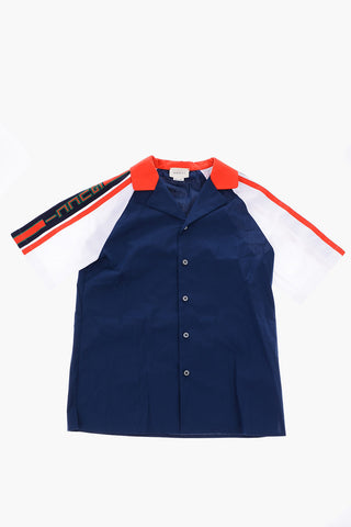 stretch denim short sleeve shirt
