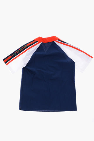 stretch denim short sleeve shirt