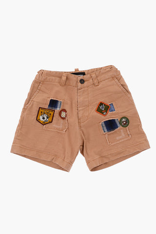 stretch cotton shorts with patches