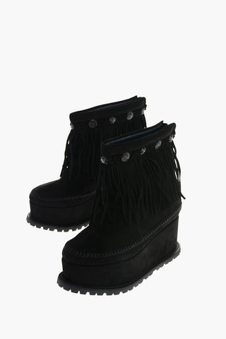 6cm Suede Leather Fringed Ankle Boots with Platform