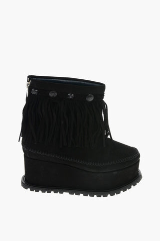 6cm Suede Leather Fringed Ankle Boots with Platform