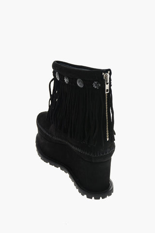 6cm Suede Leather Fringed Ankle Boots with Platform