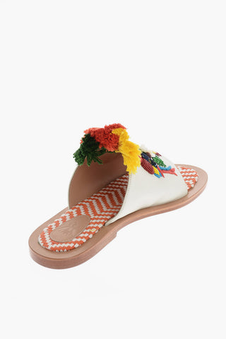 Leather Embroidered Open Toe Sandal