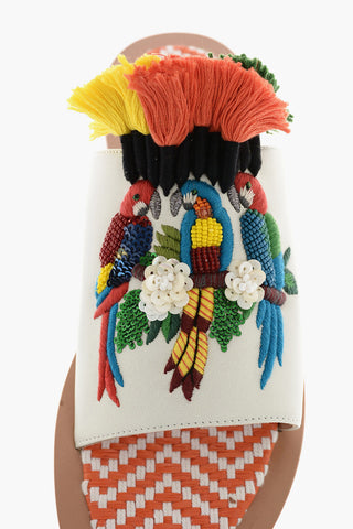 Leather Embroidered Open Toe Sandal