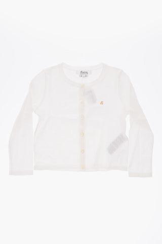 Cotton Crew-neck Cardigan with Cherry Embroidery