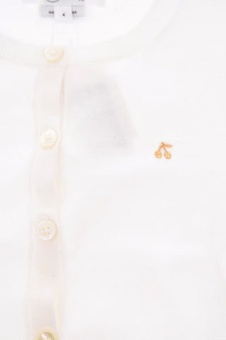 Cotton Crew-neck Cardigan with Cherry Embroidery