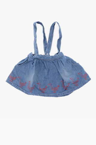 printed denim drawstring waist skirt