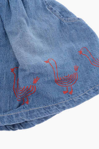 printed denim drawstring waist skirt