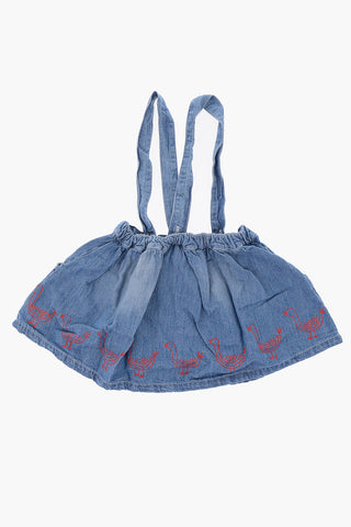 printed denim drawstring waist skirt