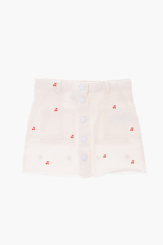 embroidered stretch denim skirt