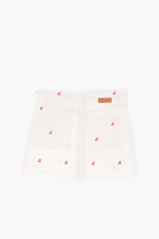 embroidered stretch denim skirt