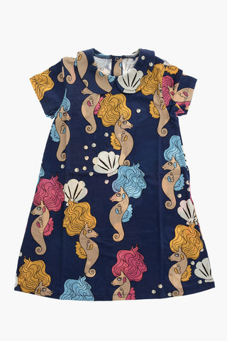 Printed Seahorse Dress with Collar