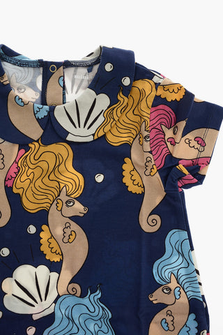 Printed Seahorse Dress with Collar