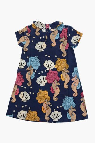 Printed Seahorse Dress with Collar