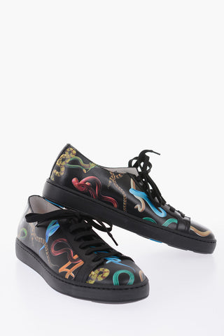 snakes printed leather sneakers