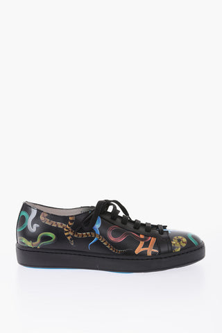 snakes printed leather sneakers