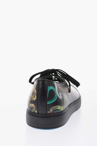snakes printed leather sneakers