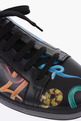 snakes printed leather sneakers