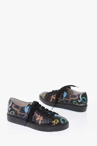 snakes printed leather sneakers