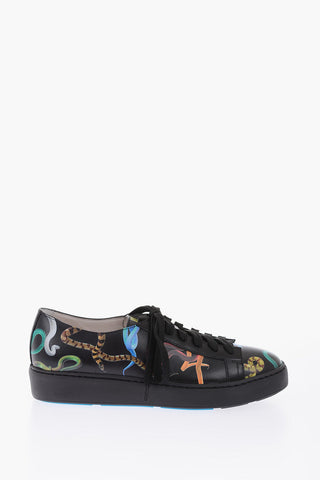 snakes printed leather sneakers