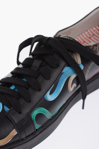 snakes printed leather sneakers