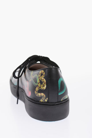snakes printed leather sneakers
