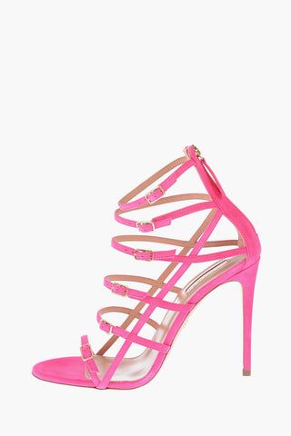 11cm suede leather SUPER MODEL sandals with buckles and zip closure