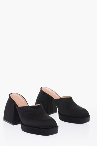 9.5cm satin Chunky Heel Mules