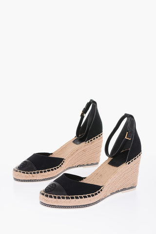 8.5cm leather and fabric Wedge espadrilles