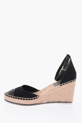 8.5cm leather and fabric Wedge espadrilles