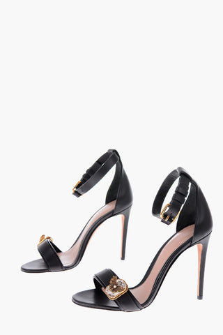 Sandali ankle-strap in pelle con dettaglio gioiello 11 cm