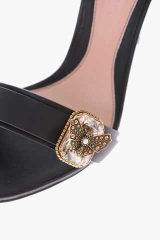 Sandali ankle-strap in pelle con dettaglio gioiello 11 cm