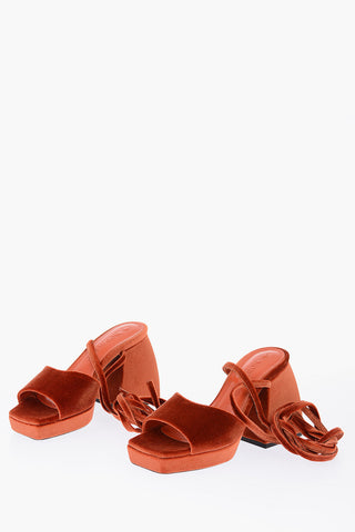 9 cm velvet Chunky Heel Lace-up sandals