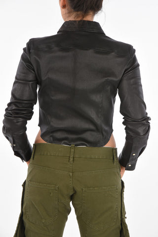 Leather Snap Button Cropped Shirt