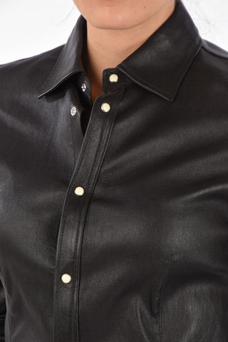 Leather Snap Button Cropped Shirt