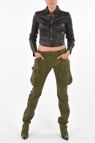 Leather Snap Button Cropped Shirt