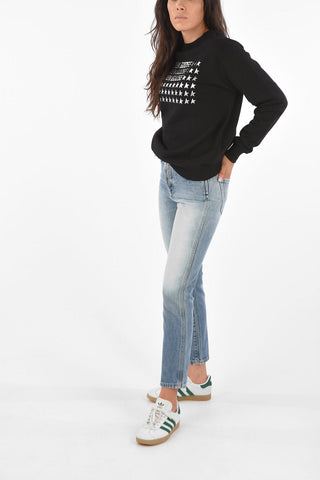 Jeans a Vita Alta con Ricamo in Perle