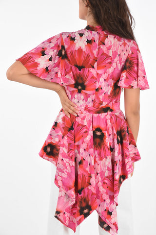 Blusa Drappeggiata in Seta Floreale 