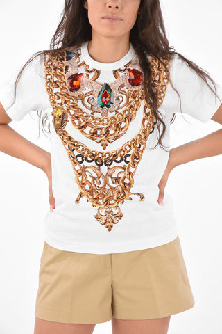 T-Shirt Girocollo con Applicazioni Gioiello