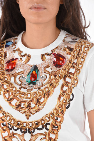 Crew Neck T-Shirt with Jewel Applications 