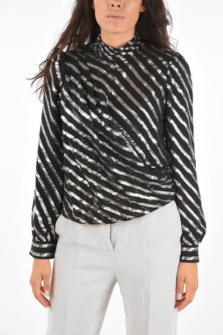 Blusa Drappeggiata con Righe in Lurex